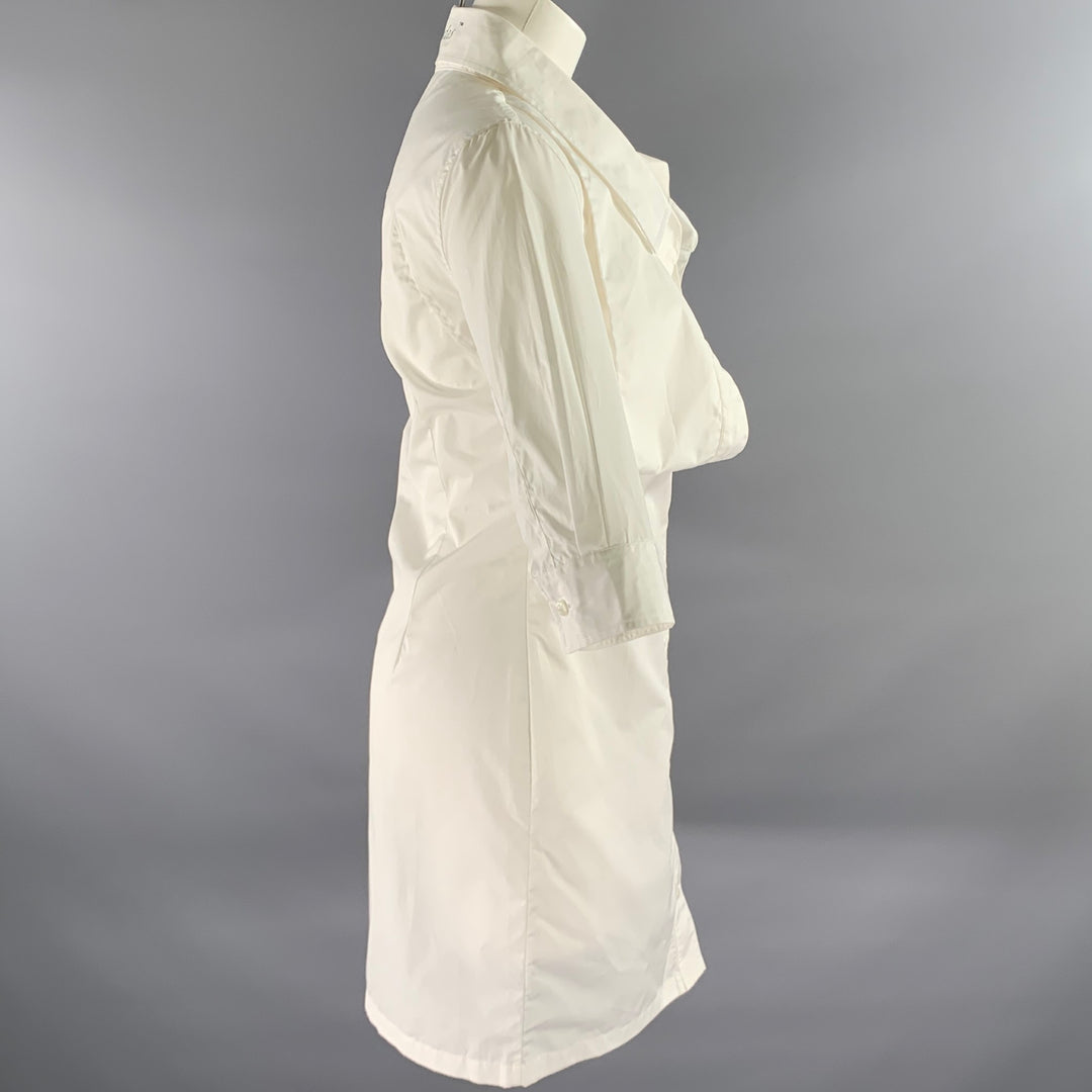 LOURDES Size S White Cotton Button Up Knee-Length Dress