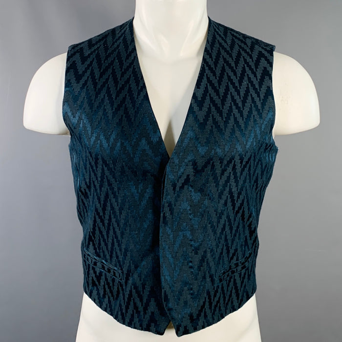 HAIDER ACKERMANN Taille S Gilet court en lin et soie jacquard bleu marine