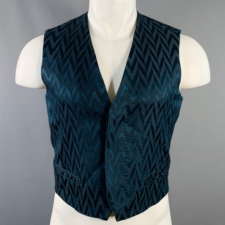 HAIDER ACKERMANN Size S Navy Jacquard Linen Silk Cropped Vest
