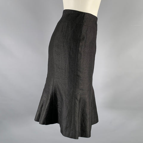 CHANEL Size 4 Black Linen Trumpet Below Knee Skirt