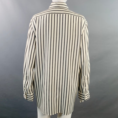THE ROW Size S White Grey Silk Stripe Hidden Buttons Shirt