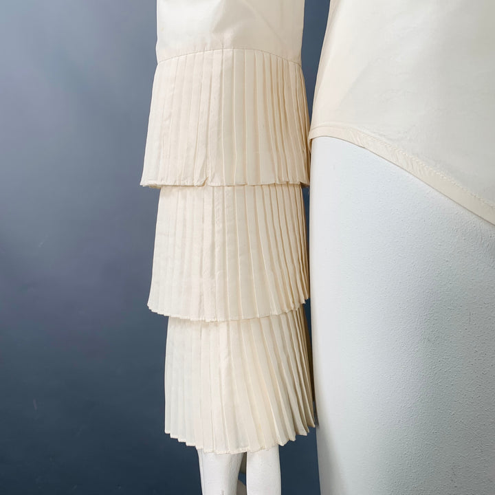 OSCAR DE LA RENTA Size 10 Cream Taffeta Long Sleeve Pleated Blouse