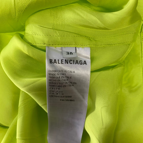 BALENCIAGA Size M Green Monogram Viscose Button Up Short Sleeve Shirt