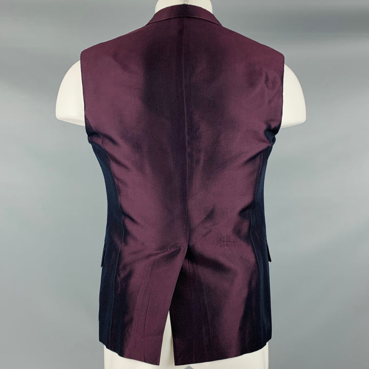 DSQUARED2 Size 38 Purple Black Silk Peak Lapel Vest