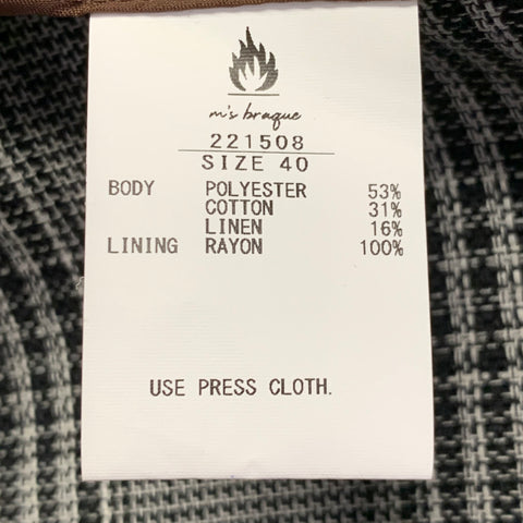MS BRAQUE Size 40 Black White Glenplaid Polyester Blend Double Breasted Jacket