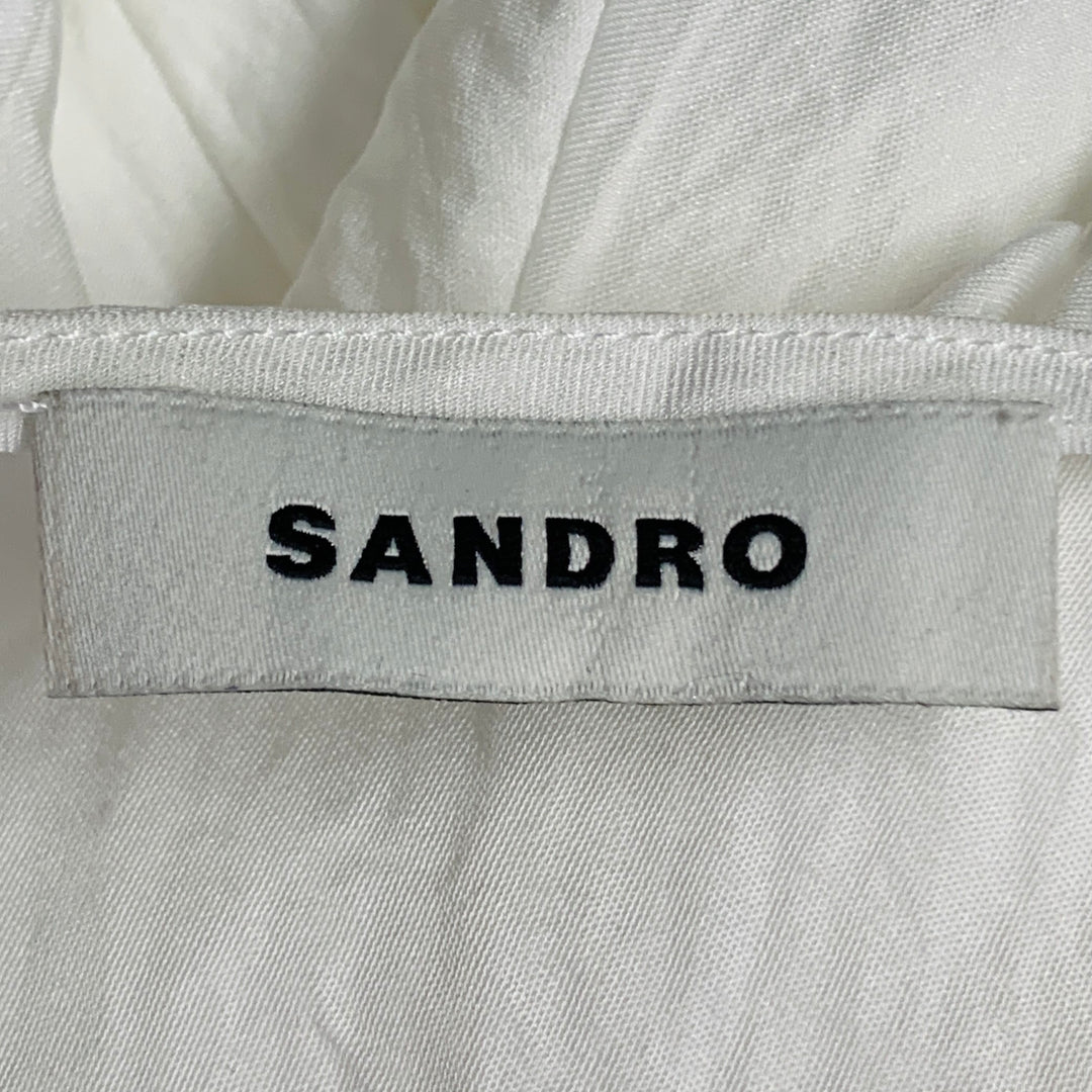 SANDRO Size S White Acetate Blend Wrinkled Ruched Long Sleeve V-Neck Dress