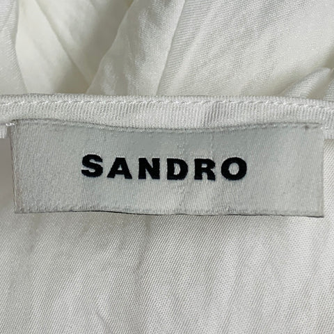 SANDRO Size S White Acetate Blend Wrinkled Ruched Long Sleeve V-Neck Dress