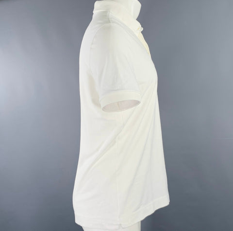 LACOSTE Size M White Cotton Blend Regular Fit Hidden Buttons Polo