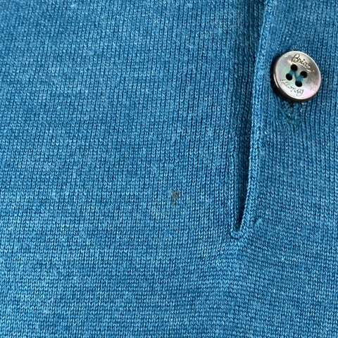 BRIONI Size XL Teal Knit Wool Silk Cashmere Polo Pullover