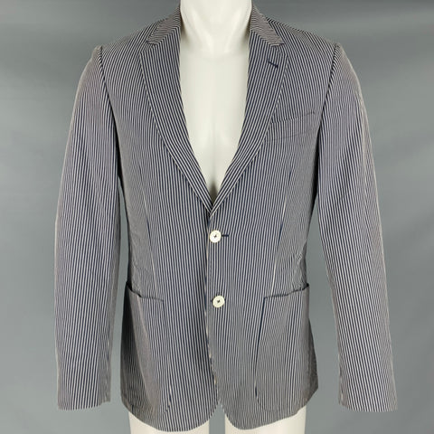 SIMON CARTER Size 38 Navy White Stripe Cotton Notch Lapel Sport Coat