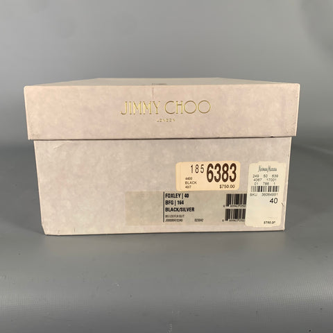 JIMMY CHOO Foxley Size 7 Silver Black Medusa Jacquard Tassels Loafers