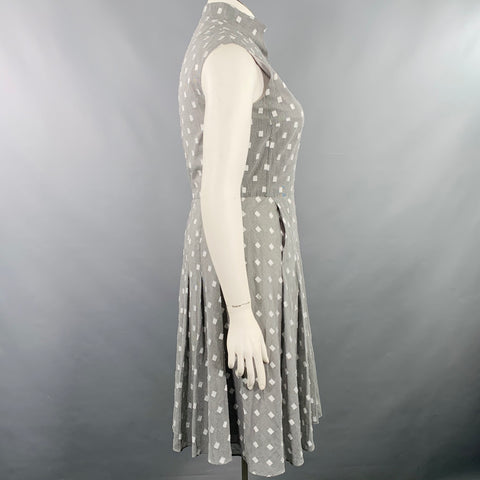 AKRIS Size 12 Black White Cotton Squares Sleeveless Dress