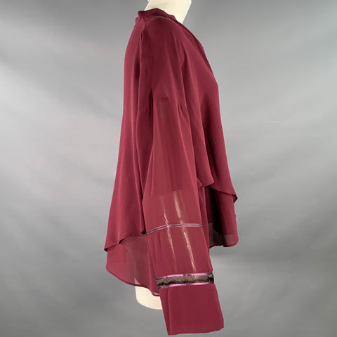 DEREK LAM Size 8 Burgundy Silk Layered V-Neck Blouse