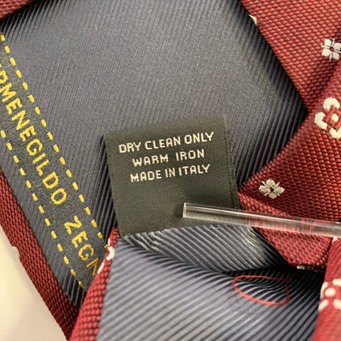 ERMENEGILDO ZEGNA Burgundy Silver Foulard Silk Tie