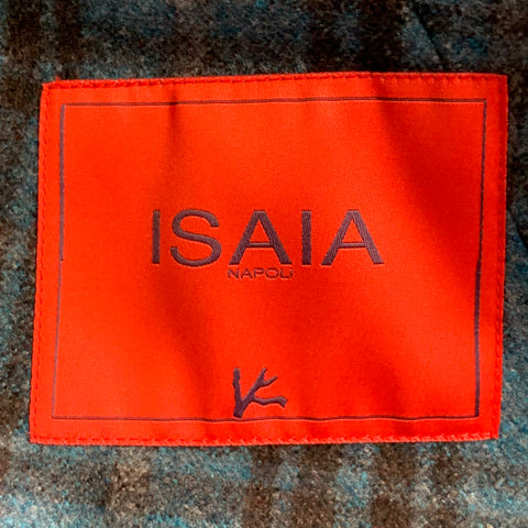 ISAIA Size 38 Regular Blue Brown Plaid Wool Notch Lapel Sport Coat