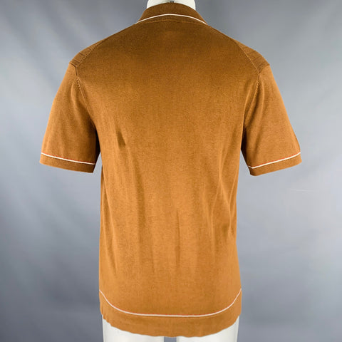 TODD SNYDER Size M Brown Cream Contrast Trim Silk Cotton Knit Short Sleeve Shirt
