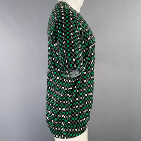 MARNI Size M Green Black Checkered Cotton Short Sleeve Pullover