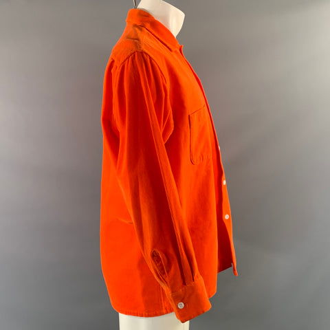 UNUSED Size M Orange Cotton Button Up Long Sleeve Shirt