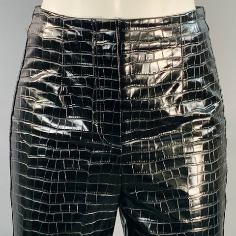 ROTATE Size 4 Jeanine Black Faux Leather Croc Embossed Tapered Casual Pants