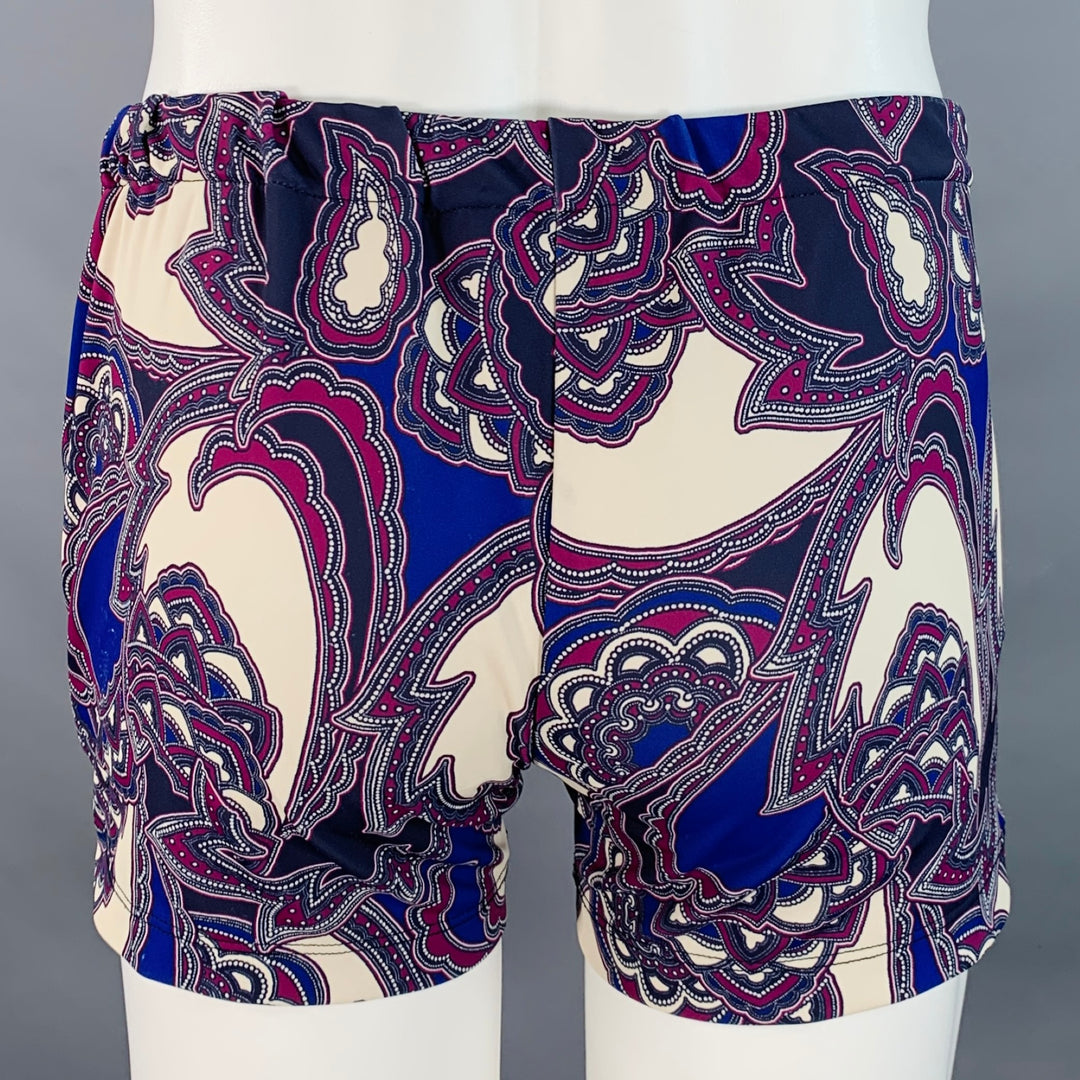 MR TURK Size M Cream Purple Paisley Polyester Blend Drawstring Swim Trunks