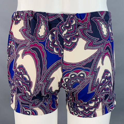 MR TURK Size M Cream Purple Paisley Polyester Blend Drawstring Swim Trunks