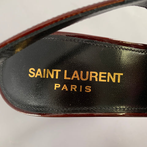 SAINT LAURENT Size 7 Dune Brown Patent Leather Slingback Pumps