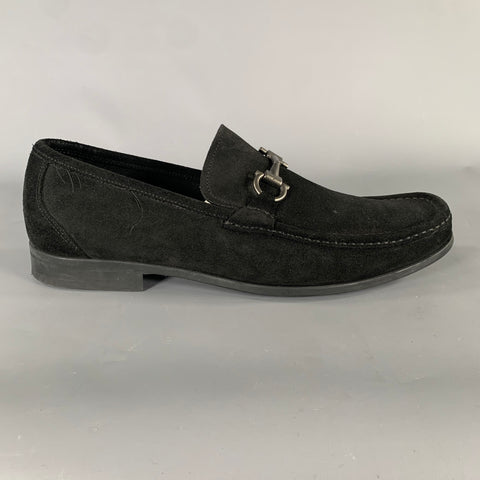 SALVATORE FERRAGAMO Size 11.5 Black Suede Horsebit Loafers
