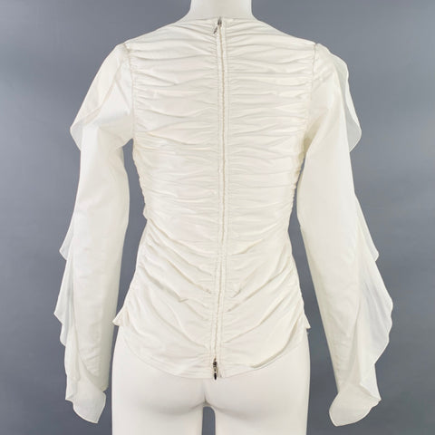 ANNE FONTAINE Size 4 Seleste White Cotton Blend Ruched Ruffled Long Sleeve Casual Top