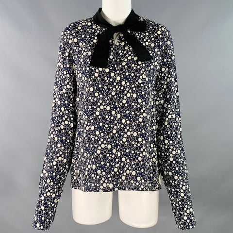 MARNI Size 4 Navy Black Viscose Circles Bow Blouse