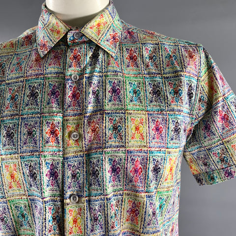 ROBERT GRAHAM Size XL White Scribble Tile Short Sleeve Shirt