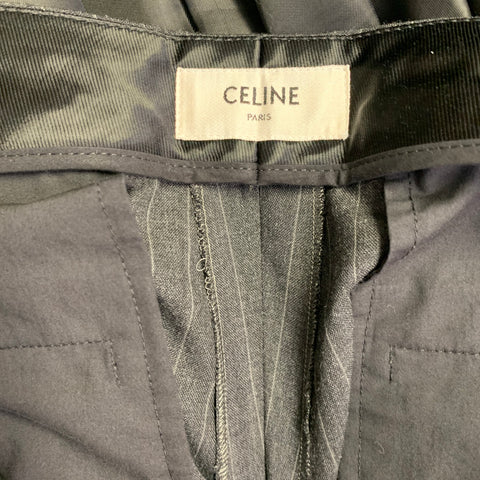 CELINE Size 44 Regular Grey Charcoal Stripe Wool Polyester Suit