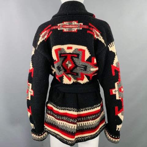 RALPH LAUREN Size S Black Red Black Wool Shawl Collar Cardigan