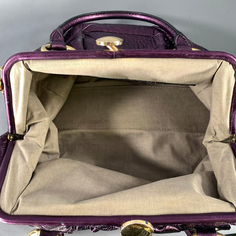 MARC JACOBS Purple Metallic Quilted Leather Satchel- Top Handles  Handbag