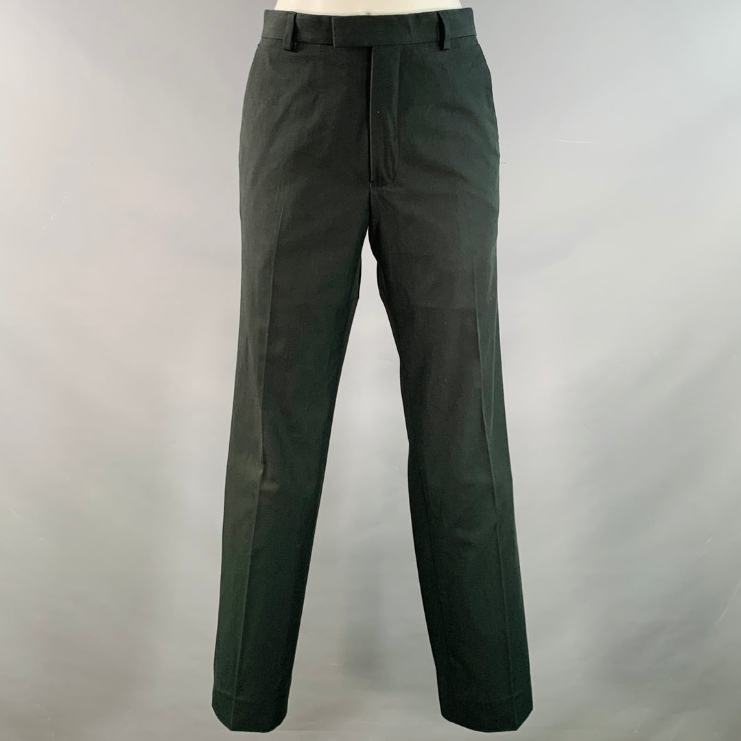 DRIES VAN NOTEN Size 34 Dark Green Cotton Twill Notch Lapel Suit