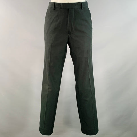 DRIES VAN NOTEN Size 34 Dark Green Cotton Twill Notch Lapel Suit