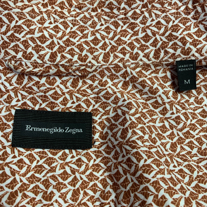 ERMENEGILDO ZEGNA Size M White Rust Abstract Cotton Short Sleeve Shirt