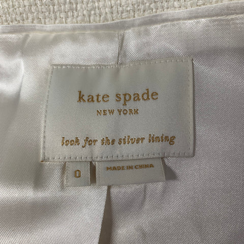 KATE SPADE Size 0 Ivory Cotton / Viscose Tweed Jacket