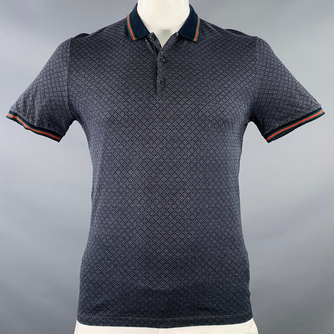 GUCCI Size XL Navy Red Diamond Cotton Contrast Trim Polo