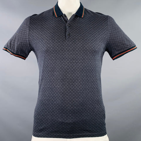 GUCCI Size XL Navy Red Diamond Cotton Contrast Trim Polo
