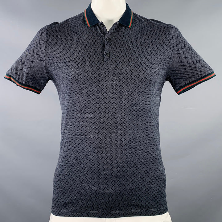 GUCCI Size XL Navy Red Diamond Cotton Contrast Trim Polo
