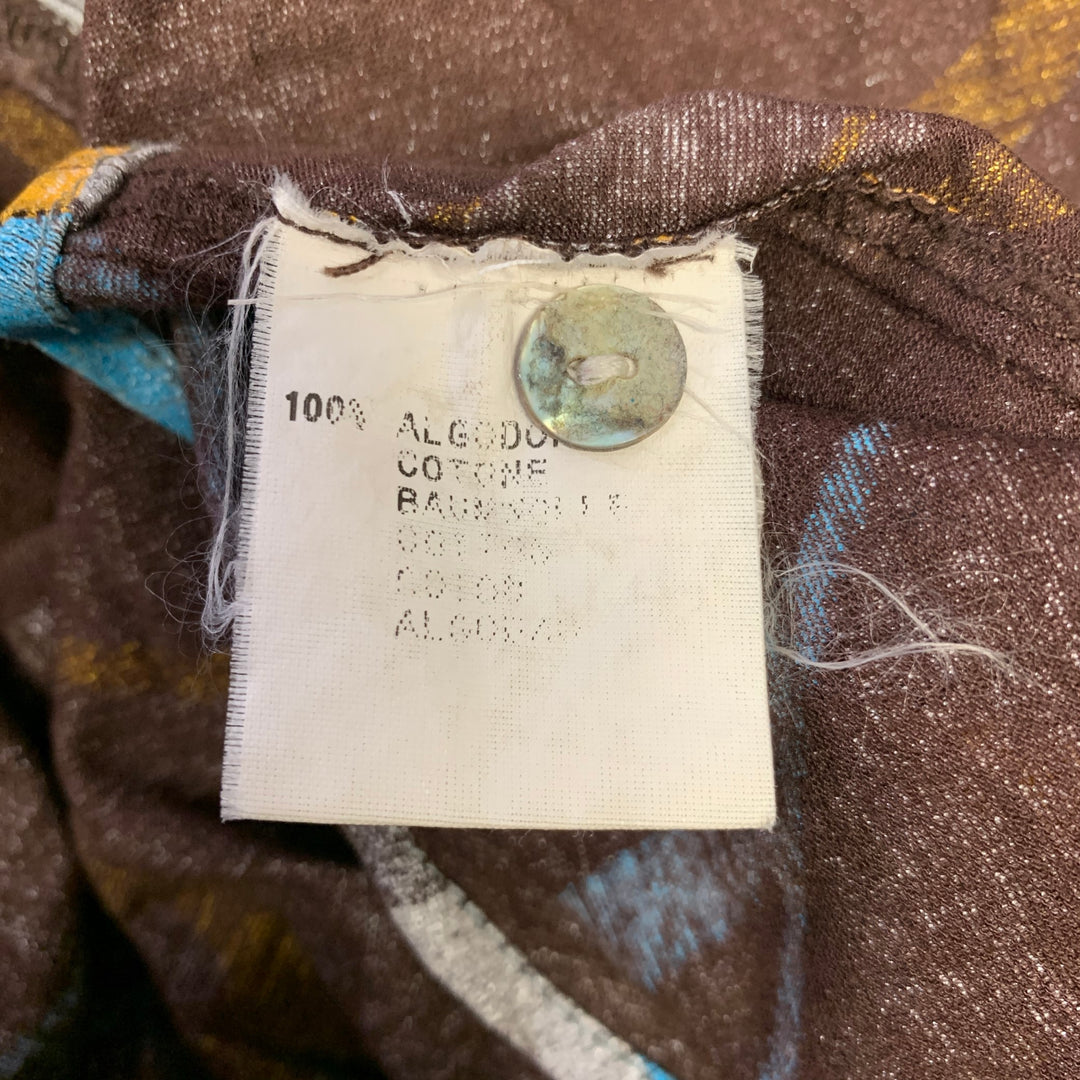 CUSTO BARCELONA Size XS Brown Blue/Silver Abstract Floral Long Sleeve Shirt