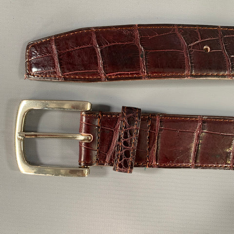 NO BRAND Brown Burgundy Alligator Embossed Leather Belt