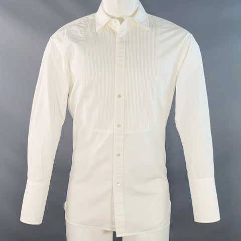 NILI LOTAN Size M White Cotton Tuxedo Pleated Bib Long Sleeve Shirt