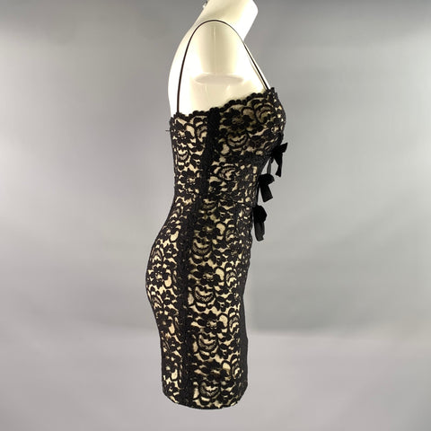 MOSCHINO Size 2 Black Acetate  Rayon Floral Fitted Mini Dress