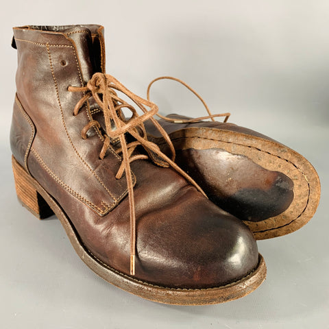 OFFICINE CREATIVE Size 8 Thubble Devil Bootie Brown Leather Lace-Up Boots