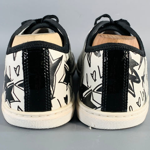 LANVIN Size 9 Black White Leather Graffiti Cap Toe Sneakers