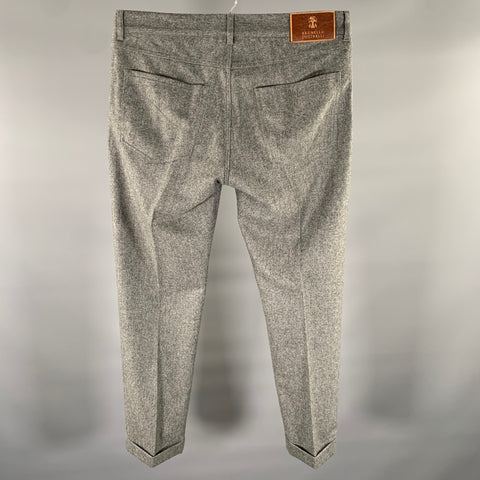 BRUNELLO CUCINELLI Taille 32 Gris Chiné Laine Boutons Braguette Pantalon Décontracté