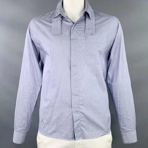 CRAIG GREEN Size L Blue White Stripe Cotton One Pocket Long Sleeve Shirt