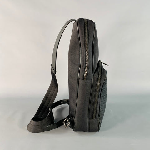 BOTTEGA VENETA Intrecchiato Black Woven Nylon Leather Crossbody Sling Bag