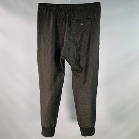 NEIL BARRETT Size S Black Herringbone Virgin Wool Elastic Waistband Casual Pants